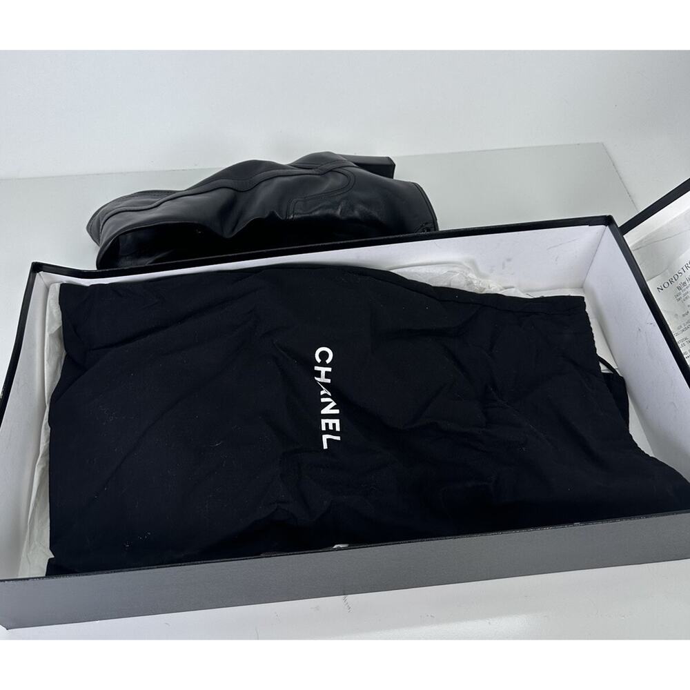 ⭐️ Chanel Black Leather Cap Toe Over The Knee Boots Sz 37 / 7 - Picture 15 of 16